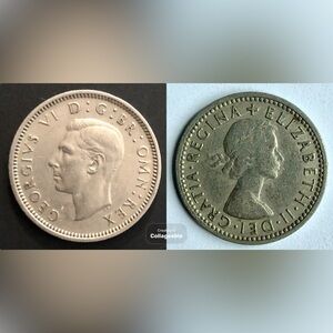 BRIDE & GROOM GREAT BRITAIN SIXPENCES - QUEEN ELIZABETH II & GEORGE VI